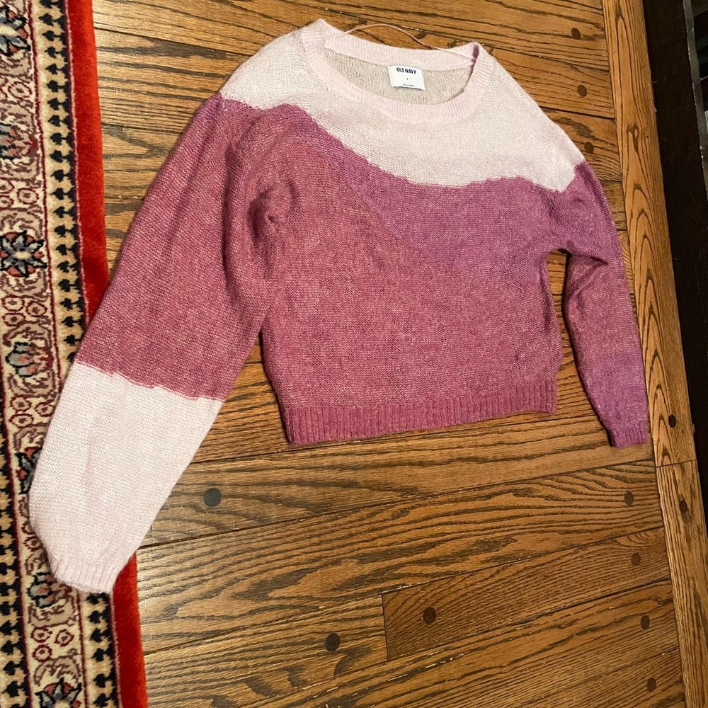 Old Navy White and Pink Crew Neck Sweater